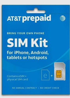 AT&T Prepaid Sim eSIM Combo Bring Your Own Phone 4G.5G LTE Mail Ship Only Blue
