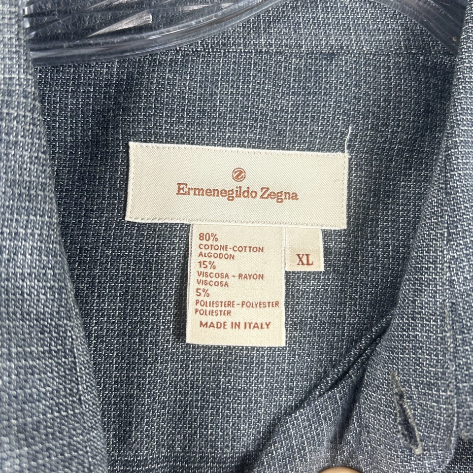 Ermenegildo Zegna Shirt Mens XL Charcoal Textured Oxford Long Sleeve Button Up - Image 4 of 4