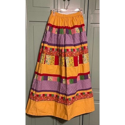 Mountain Artisans Vintage 70s Tiered Patchwork Maxi Skirt Floral Boho Size 8