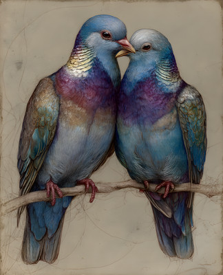 8x10 Blue Pigeon Pair Bird Art Print - 605318485