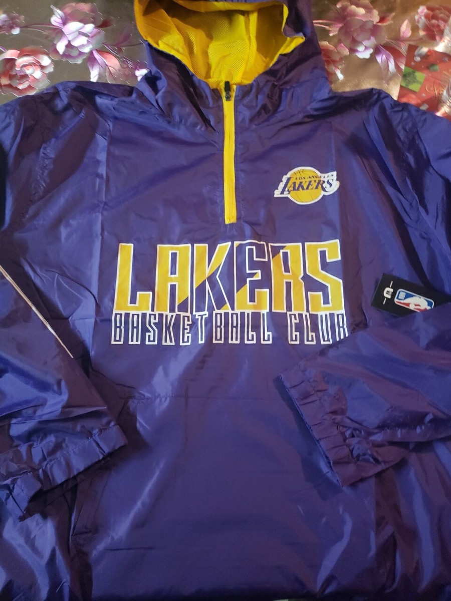 NBA Los Angeles Lakers 1/4 Zip Hooded Windbreaker Pullover Jacket SZ XL NWT  $80