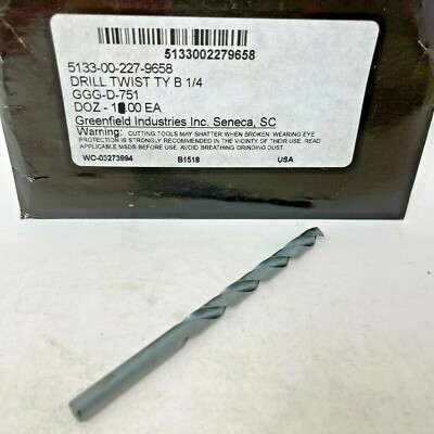 Greenfield Industries 1/4'' Diameter x 4'' Long Drill Twist Bit TY B Made in USA
