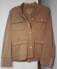 Central Park Size L Women Khaki Tan, Silver Buttons Cargo Utility Cotton Jacket