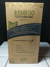 Adult Bamboo Toothbrushes Pack of 4 BPAFree Bristles