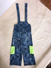 Denim Blue Lycra W/ Lime Pockets Youth Overalls Dance Costume