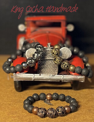 Bracelet Lava Stone Wire Biker Style