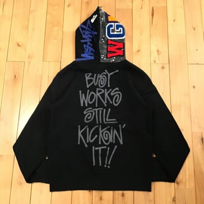 STUSSY × BAPE camo shark full zip hoodie Black A Bathing Ape Size