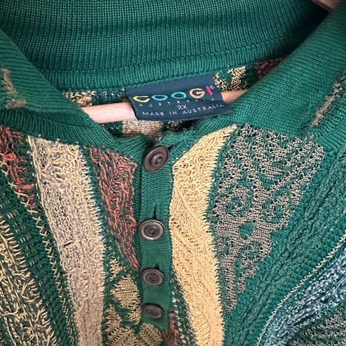 Vintage COOGI Australia 90s Linen Knit Jumper Sweater Rare Bold Colourful Design - Picture 2 of 6