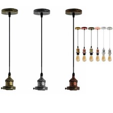 Ceiling Rose & Pendant Lamp Flex Antique Brass Hanging Lamp Holder Fitting Kit