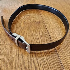 Chaps Brown Leather Belt Mens Size 30-32 Silver Tone Buckle