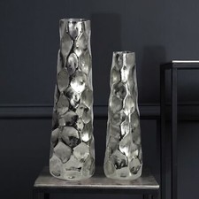 Vase 2er Set FineBuy Blumenvase Aluminium Tischvase Hammerschlag Dekovase Modern