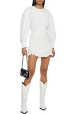 ISABEL MARANT UNICE GATHERED COTTON-TWILL MINI DRESS IN WHITE SIZE 36