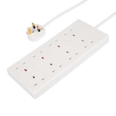 Verlängerungskabel 8-fach Gang 5 m 13 A Netz Steckdose Kabel weiß UK Stecker