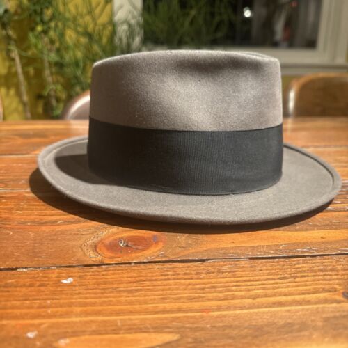 Vintage MALLORY "TEN" HOMBURG Felt Fedora Hat 50s 60s Back Bow Godfather - Picture 1 of 18