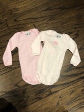 2 Petit Bateau Pink/White Stripe Milleraies 100 Cotton Bodysuit 12Mos Lot