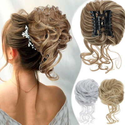 Highlight Curly Claw Clip In Bun Hair Piece Scrunchie Messy Updo Hair Extension