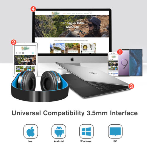 Blue Wireless Bluetooth Foldable Headphones Over Ear Hi-Fi Stereo Headset PC TV - Picture 3 of 12