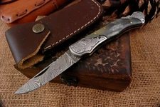 CUSTOM HANDMADE FORGED DAMASCUS STEEL FOLDING POCKET KNIFE CAMPING KNIFE 846