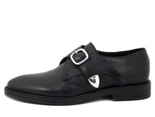 Mocassini Donna Derby con Fibbia Vera Pelle Neri Tacco Basso Made in Italy