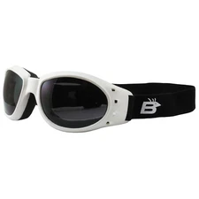 Birdz Eyewear Eagle Motorcycle Padded Goggles White Frame + Smoke Lens