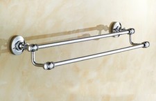 Chrome Brass Wall Mounted Bathroom Double Bar Towel Rail Towel Holder 2ba802