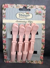 THE VINTAGE COSMETIC COMPANY PINK SECTIONING HAIR CLIPS 4 PACK - 4 1/2" LONG 