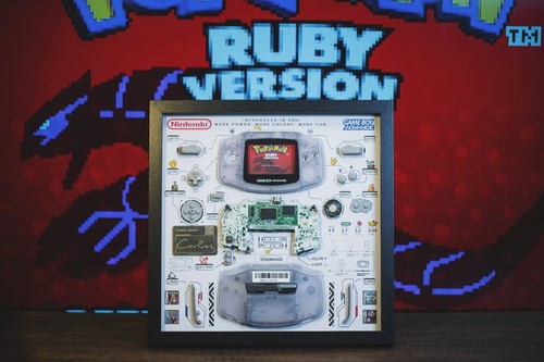 Teardown Art,Framed Gameboy Advance Disassembled,Wall Decor,Gift for Him.