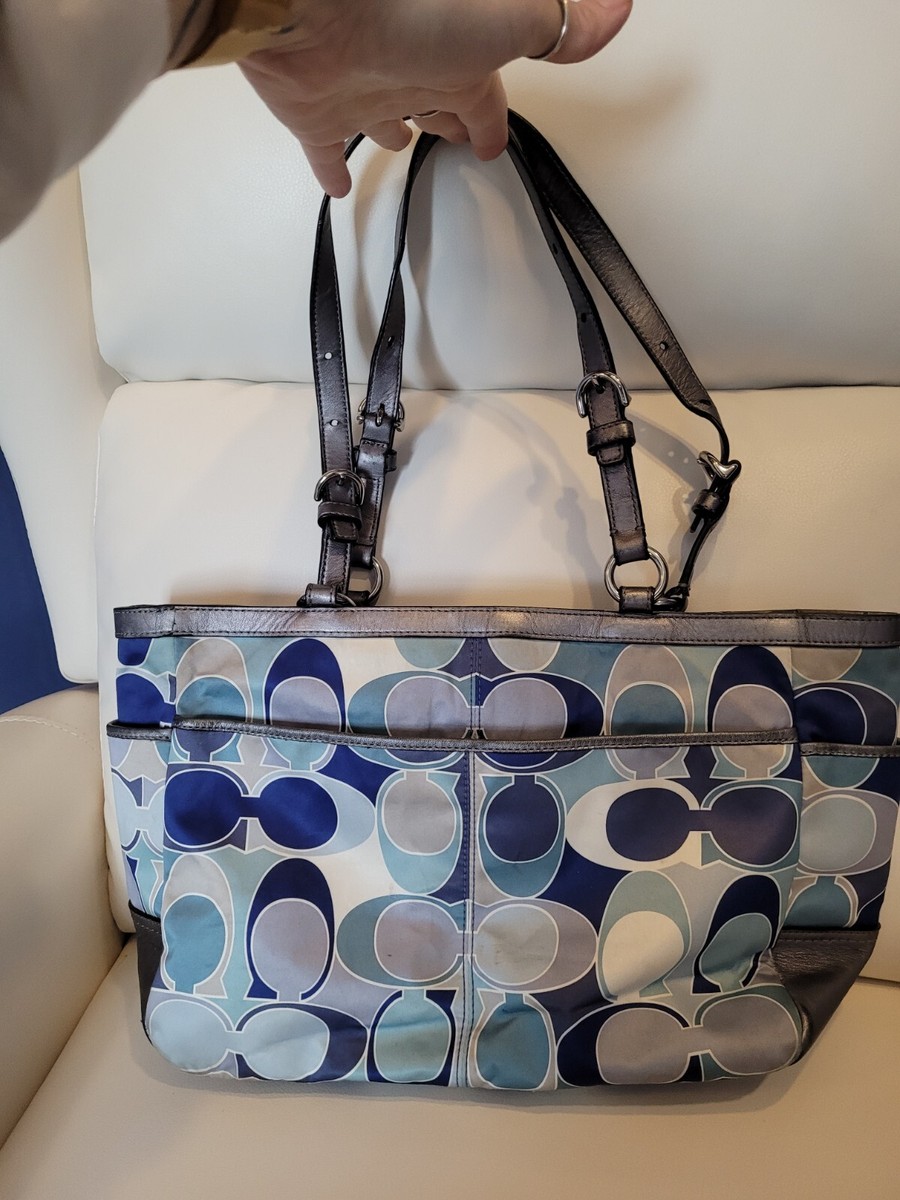 Coach Signature Gallery Blue Scarf Print Sateen Tote F18427