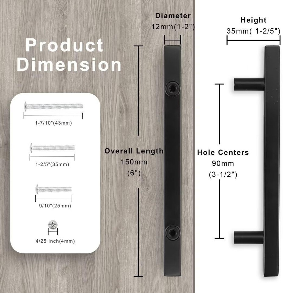 Black Door Handles 3 1/2 Inch 5 Pack Square Drawer Pulls