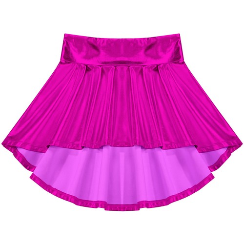 Girls Shiny Metallic Dance Mini Skirt Pleated Skater A-Line Flare Skirts Skort - Picture 59 of 67