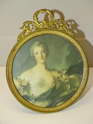 -JOLI CADRE PORTE PHOTO ROND XIXe GRAND NOEUD BRONZE Doré collection VITRINE D - Photo 1/4