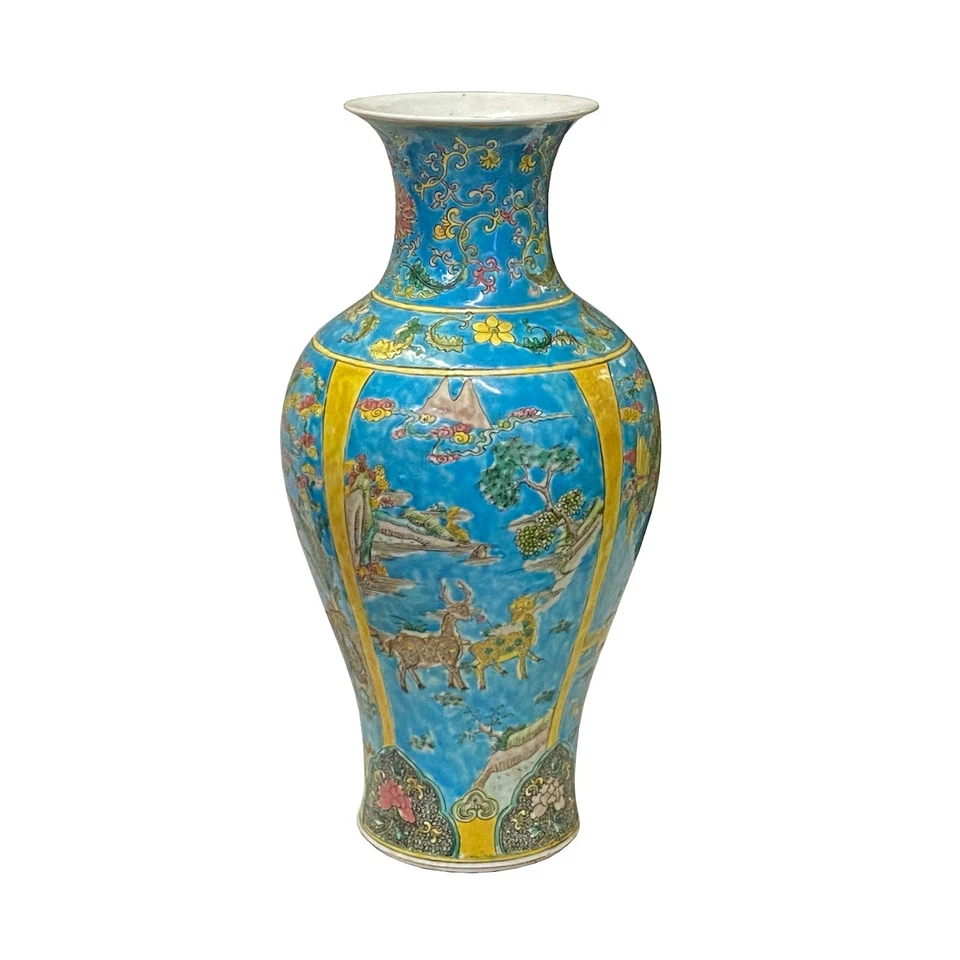 Jarrón chino porcelana base azul fengshui animales decoración gráfica ws2535 Foto 2 de 4