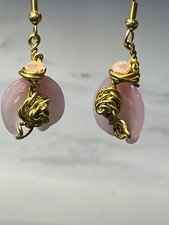 Jade Tree Rose Earrings, Jade Petal w/ wire wrap Gold Rose Earrings,  handcraft