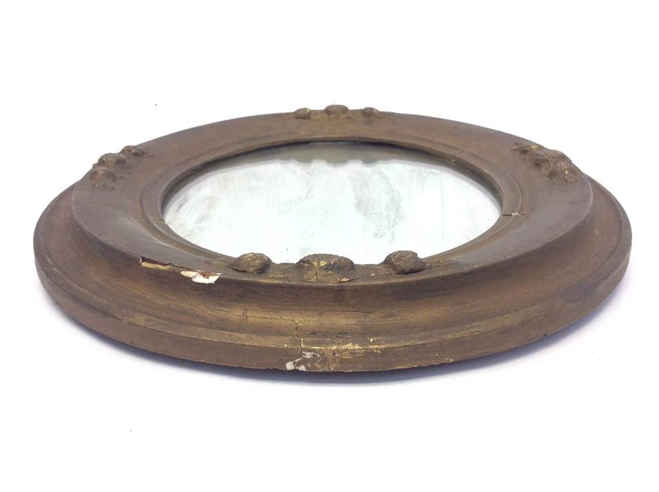 Molded Gold Rustic Finish Distressed Oval Hallway Decorative Mirror Wall Hanging - Image 2 of 4