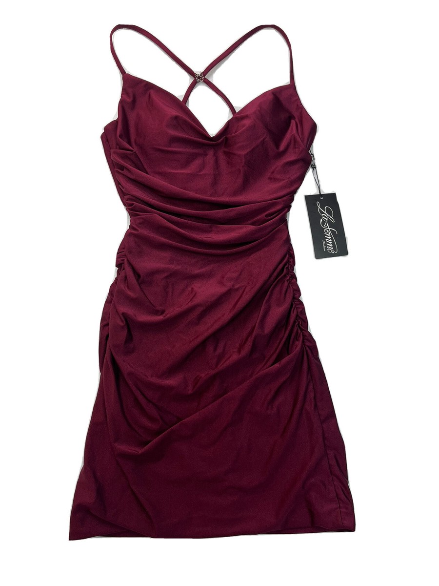 La Femme Sleeveless Bodycon Mini-Dress Women's Size 2 Dark Berry NWT | eBay