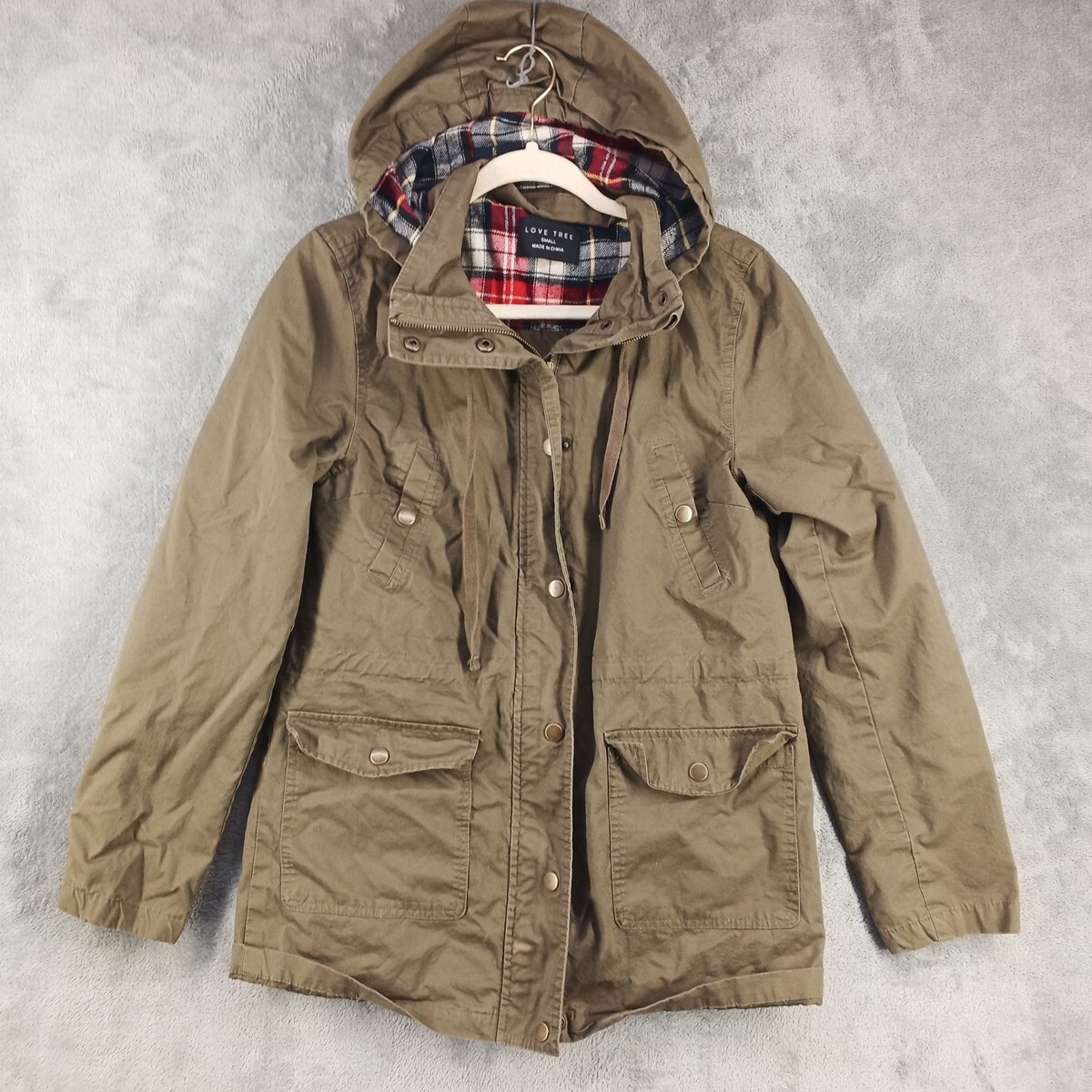 LOVE TREE Hoodie Jacket S(4-6) Full Zip Plaid Lined Hood LOVE TREE Hoodie Jacket S(4-6) Full Zip Plaid Lined Hood