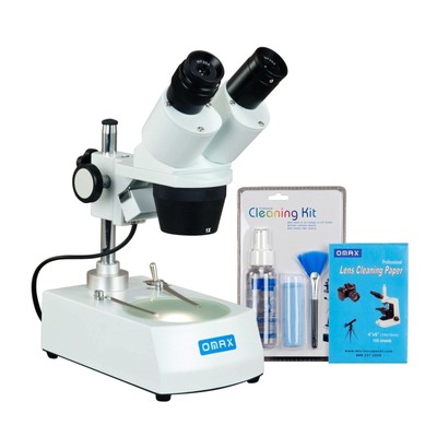 OMAX 20X-60X Student Binocular Stereo Microscope with Dual Lights, Cleaning Pack