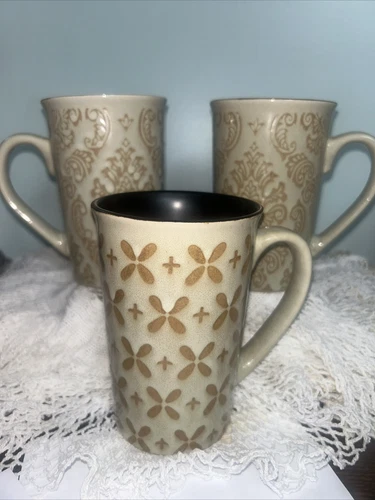 Mikasa Gourmet Basics VINTAGE IVORY 16 oz. Latte Coffee Mugs Set Of 3