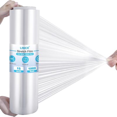 Stretch Wrap Roll 1000 Ft 60 Gauge Industrial Strength 15 Inch Wide Clear Plasti