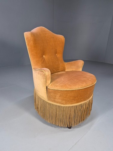 Vintage Danish Lounge Chair Gold Velour 1930s Boudoir Suite EB9136 VCLO - Picture 11 of 21