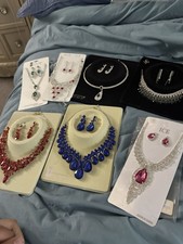 Red Rhinestone Jewelry Lot Necklace Set 7 Set...