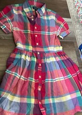 Polo Ralph Lauren Girls Plaid Short Sleeve Button Down Dress Youth Size 10