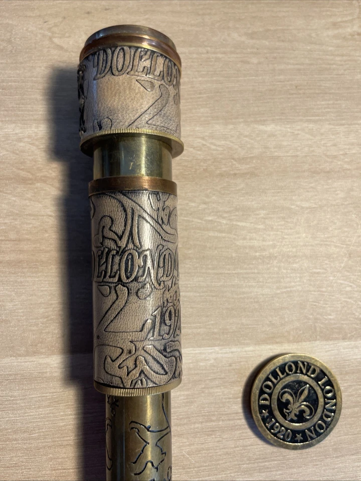 Longue Vue De Marine Cuir Laiton Ciselé + Boîte En Bois Et Verre  - Photo 4/4