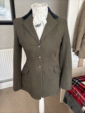 Caldene 34”green 100% Wool Tweed Jacket Vgc Orange Stripe Navy Collar