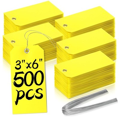 500 Pieces Plastic Shipping Tags with Wire Waterproof Hang Tags Heavy Duty La...