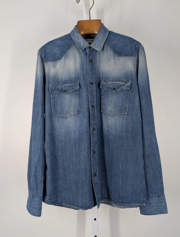 Mauro Grifoni Jeans Denim Lavado a Piedra Vaquero Occidental Perla Camisa a Presión Italia 16... Foto 2 de 4