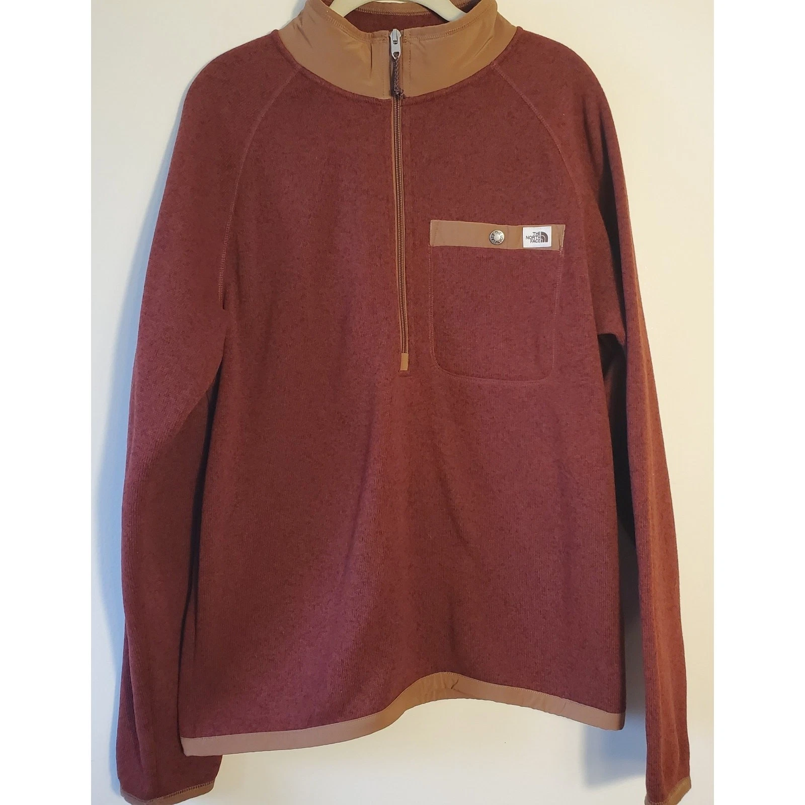 Mens The North Face Gordon Lyons 1/4 Zip Pullover Fleece Sweater Jacket Rust EUC
