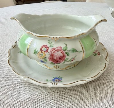 Alka Kunst Kronach Bavaria Florida Gravy Boat w/ Underplate US Zone VTG Germany