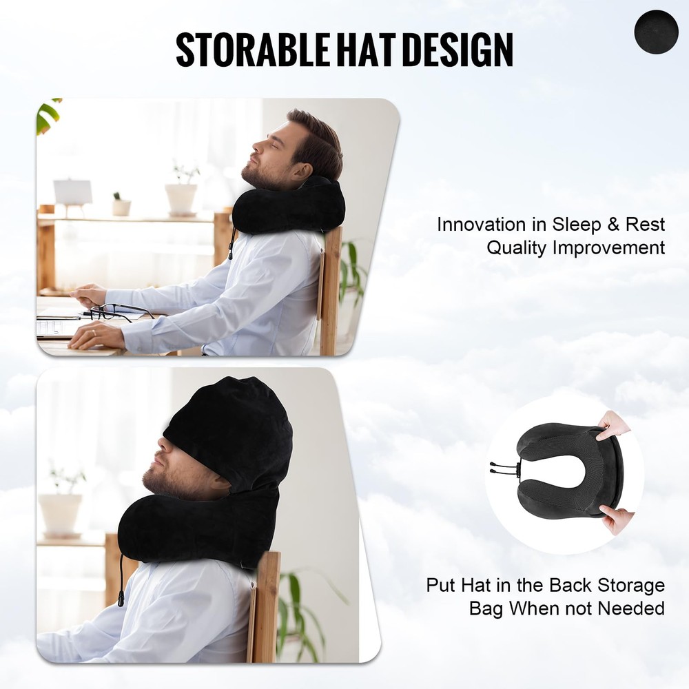 Ultra-Soft Velvet Travel Neck Pillow with Hood for Airplanes