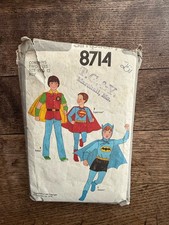Vintage 1978 Batman Robin Superman Child Size 10 To 12 Simplicity 8714 Pattern